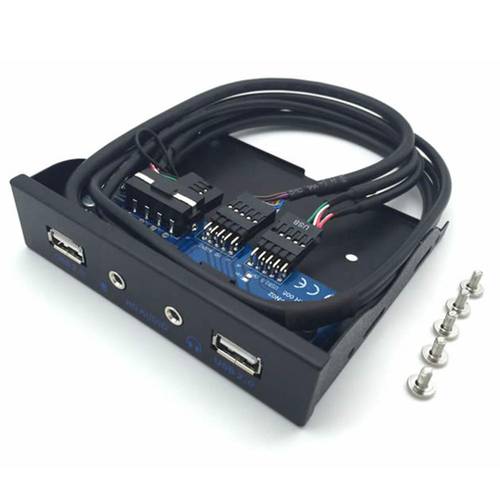 3.5 in Audio Front Panel HD Audio Connector Computer Splitter Adapter 4 Ports 20Pin to 2 USB Port Hub PC Floppy Expansion Cable