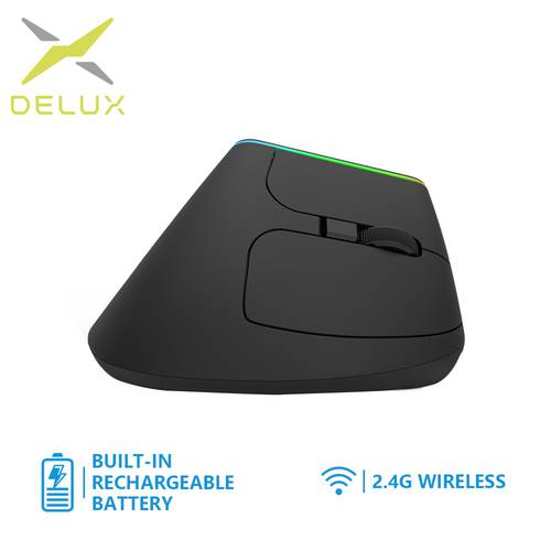 Delux M618DB Ergonomic Vertical Mouse rechargeable Wireless 2.4GHz Gaming Mouse RGB 1600 DPI Vertical Mice For PC Laptop