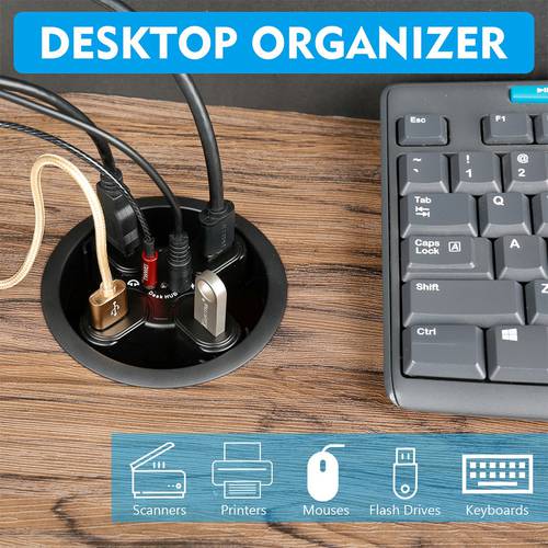 Office Computer Desk Round Hole USB2.0 Splitter USB Hubs Converter Laptop/PC/Mac Expansion Interface 4 Port 1.5 Plug Play