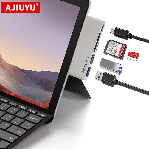 AJIUYU USB C HUB to Multi USB3.0 HDMI Adapter Dock For Microsoft Surface Go Go2 Pro x Pro7 Book 3/2 Laptop3 USB-C Splitter Port