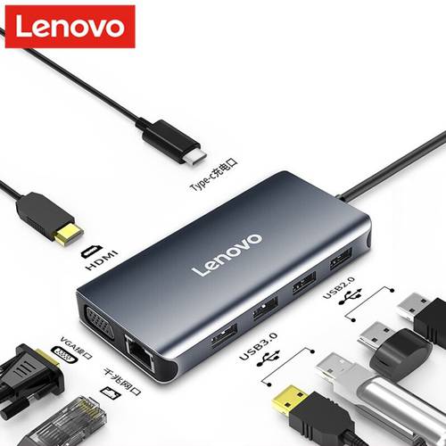 Lenovo LX0808 USB C HUB to Multi USB 3.0 HDMI VGA RJ45 Adapter Dock For MacBook Pro Air Accessories Type C Port For Laptop PC