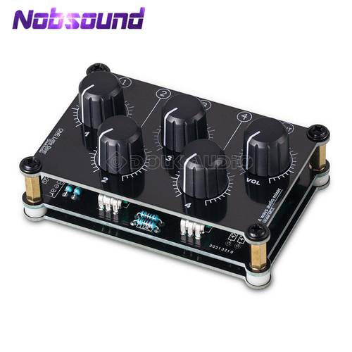 Nobsound Mini 4 Channel Stereo Line Mixer for Live Studio Recording Portable Passive Analog Audio Sound Mixing Console Low Noise