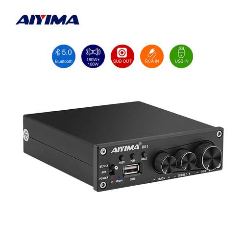 AIYIMA Audio B03 Bluetooth Stereo Amplifier 2.1 TPA7498E 160W HiFi Class D U-Disk Subwoofer AMP Treble Bass Passive Speaker DIY