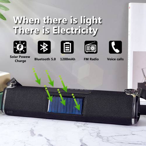 20W Soundbar Portable Bluetooth Speaker Column Music Center Solar Power Bank Boombox waterproof Home Theater Handsfree FM TF AUX
