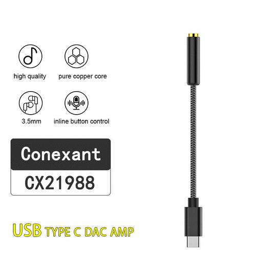 Hi-Res USB Type C to 3.5mm Audio Adapter Build in Digital Analog DAC Chipset for OnePlus 8 Pro Mate 40 Pro Nova 7 Surface Pro 7