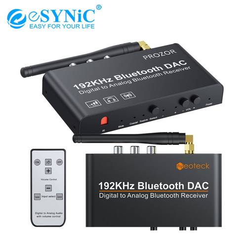 eSYNiC 192k Bluetooth-compatible DAC Digital Coaxial Toslink to Analog Stereo L/R RCA 3.5mm Audio Converter with Remote Control