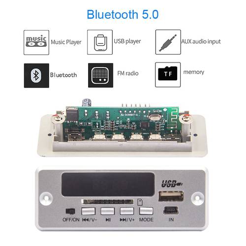 Bluetooth5.0 MP3 Decoding Board Module Wireless Car USB MP3 Player TF Card Slot / USB / FM / Remote Decoding Board Module
