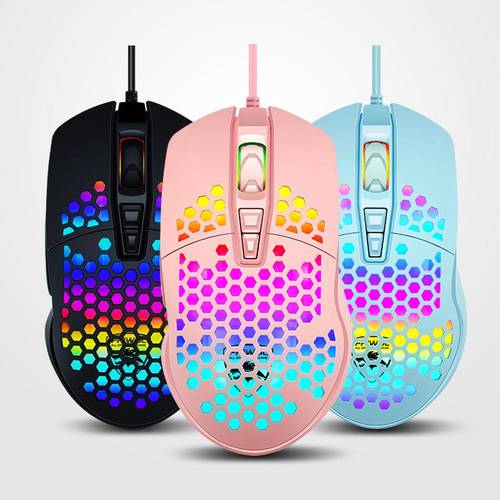 V9 Ergonomic 4000DPI USB Mouse Wired Hollow-out RGB Cool honeycomb rainbow Print Light Gaming Mouse Mice for PC