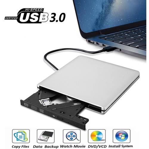 Portable Optical Drive Ultra Slim USB3.0 DVD Rewriter Burner External DVD Drive CD+/-RW DVD+/-RW Superdrive for Desktop/Notebook