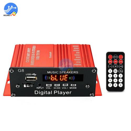 200W 12V Car Audio Bluetooth Amplifier HIFI Home Stereo FM Radio USB AUX TF LED Screen 2CH Power Amplifiers with Remote Control