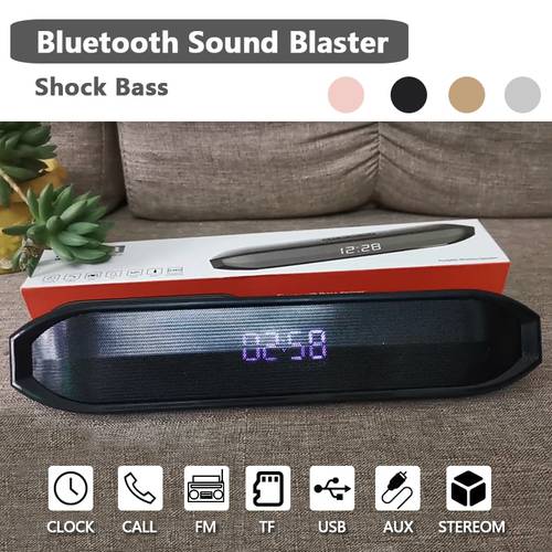 Soundbar Wireless Bluetooth Speaker Portable Column Clock Function Music Center Subwoofer 3D Stereo Super Bass Voice Hands-free