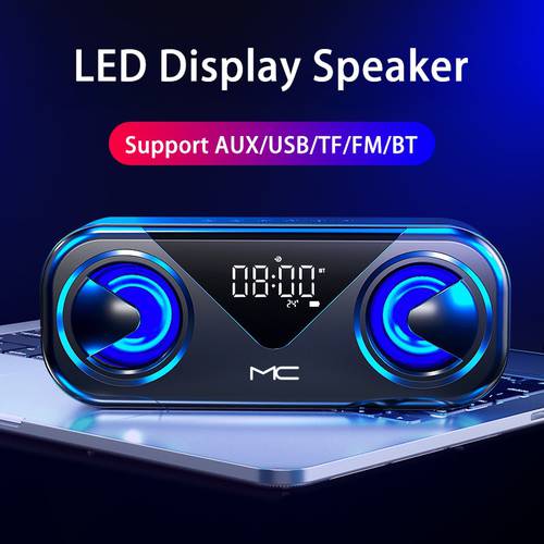 LED Clock Portable Bluetooth Speakers Outdoor Wireless Stereo Bass Column Subwoofer Soundbar Support TF Card AUX USB Handsfree