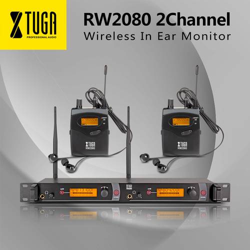 XTUGA Top QualityRW2080 In Ear Monitor System 2 Channel 2 Bodypack Monitoring with in Earphone Wireless SR2050 TypeWhole Metal