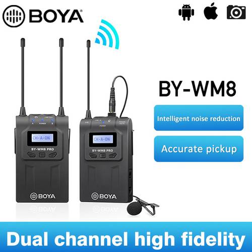 BOYA WM8 Pro-K1K2 UHF Wireless Lavalier Microphone System Audio Video Recorder Receiver for Canon Nikon Sony Camera Professional