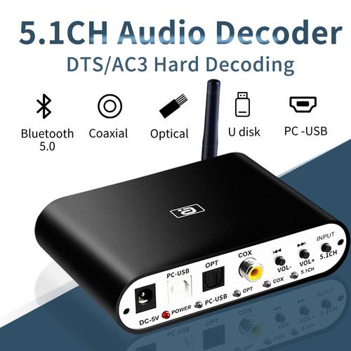 New DA615U 5.1CH Audio Decoder Bluetooth 5.0 Reciever DAC Wireless Audio Adapter Optical Coaxial U play PC-USB DAC DTS Upgrade
