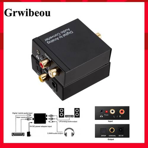 Grwibeou 3.5mm USB DAC Digital To Analog Analogue Stereo Audio Converter Adapter Coaxial Optical Toslink RCA R/L Optical To RCA
