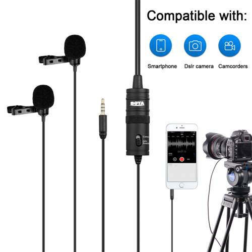 BOYA BY-M1DM Dual Omni-directional Lavalier Microphone Mic for DSLRs Camera Camcorder for Smartphone Audio Recorders PC & more