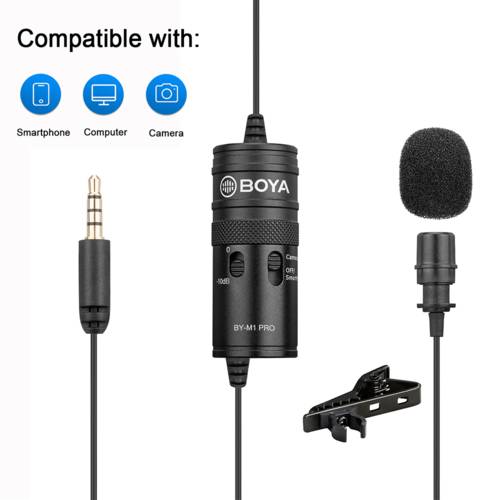BOYA BY-M1 Pro Microphone Lavalier Studio Mic Clip-on Condenser Mic for Smartphone iPhone Android DSLR Camcorder Audio