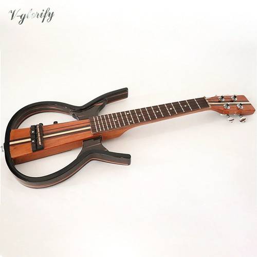 Electric ukulele silent guitar full mahogany wood body silent ukulele guitar white color 21 inch 4 string mini guitar