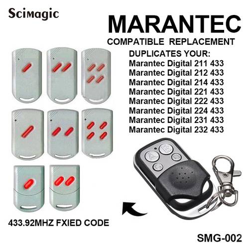 433.92MHz MARANTEC Digital 211/212/214/221/222/224/382/384/232 fixed code garage door command door control remote transmitter