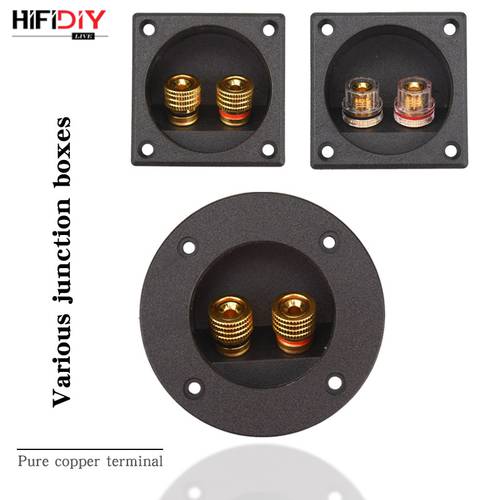 HIFIDIY LIVE Square circle (Install Hole 49mm) speaker junction Box Terminal Shell 2 copper Binding Post Wire Cable Connector