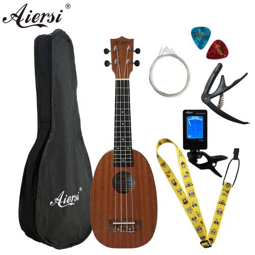 Aiersi 21 inch full set ukelele Mahogany 4 string Guitar Soprano Pineapple Gecko Ukulele with Bag Strap String Capo Tuner Picks