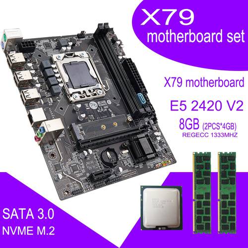 Qiyida X79 Motherboard set LGA 1356 E5 2420V2 cpu 2pcs x 4GB = 8GB DDR3 1333MHz 10600R NVME m.2 sata 3.0 memory