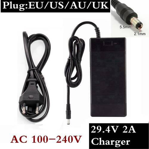 29.4V 2A Electric Bicycle Lithium Battery Charger for 7S 24V 25.2V 25.9V Electric Scooter Electric Bicycle Charger DC Plug