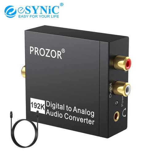 eSYNiC 192kHz DAC Audio Converter Digital To Analog Converter Coaxial Toslink To Analog Stereo L/R RCA 3.5mm Jack Audio Adapter