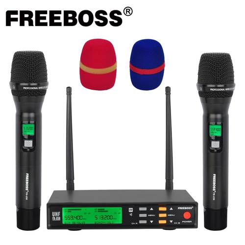 Freeboss FB-U58 UHF 2*200 Adjustable Frequency Metal handheld LCD Screen Smart Option ECHO and EQ effec Microphone System for DJ