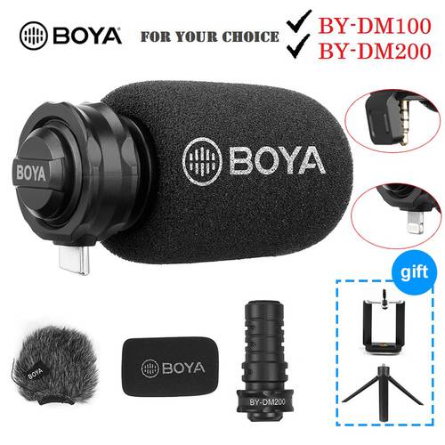 BOYA BY DM100 DM200 A7H Digital Condenser Mic Microphone for iPhone Huawei Samsung iPad iPod Type C Android Phones 3.5mm