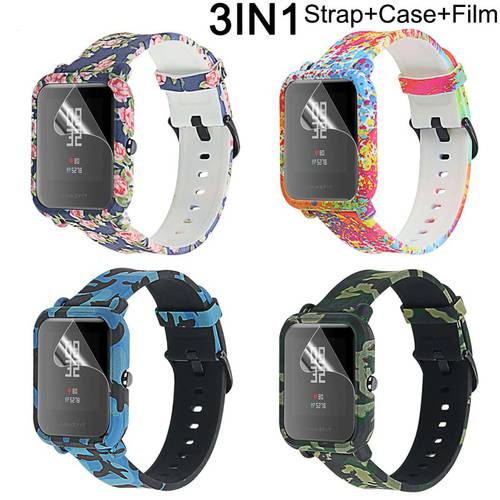 3 in 1 for Amazfit Bip Strap Watch Band+Protective PC Watch Case Cover Frame Protector for Huami Amazfit Bip Accessories