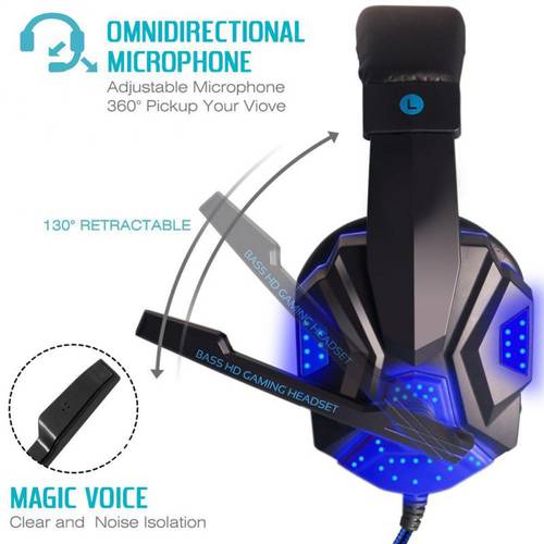 3.5mm Wired Gaming Headset With Mic And LED Light Gaming Headphone For Laptop Computer Headphones Noise Isolation Volume Control