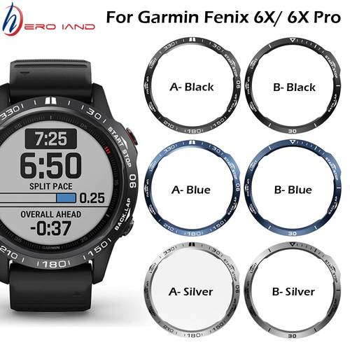 For Garmin fenix 6X/6X Pro/6X Sapphire Watch Bezel Ring Stainless Steel Sculptured Time Units Adhesive Anti-scratch Cover Rings