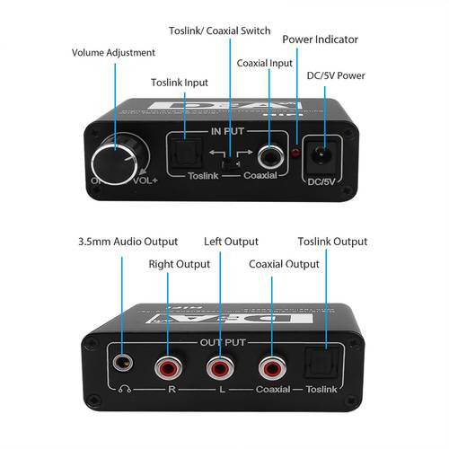 Digital to Analog Converter 3.5 Jack RCA DAC Spdif Amplifier Decoder Optical Fiber Coaxial USB Cable For Headphone Audio decoder