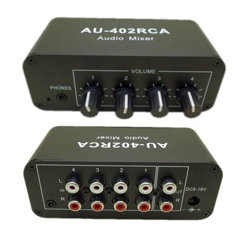 4 Input 2 output 12V Stereo Audio Mixed Distributor Signal Selector switcher RCA Volume Controls Headphones Amplifier AU-402RCA