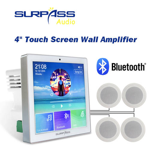 Smart Home Audio 4 Channel Wireless Bluetooth In Wall Amplifier Touch Screen,Flush-mounted Radio,USB TF Card Power for Speaker
