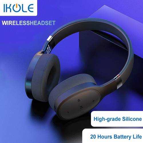 IKOLE Bluetooth 5.0 Wireless Headset Deep Bass HiFi Stereo Sound Rubber Portable Comfortable Wearing Headphone with Mic Earphone