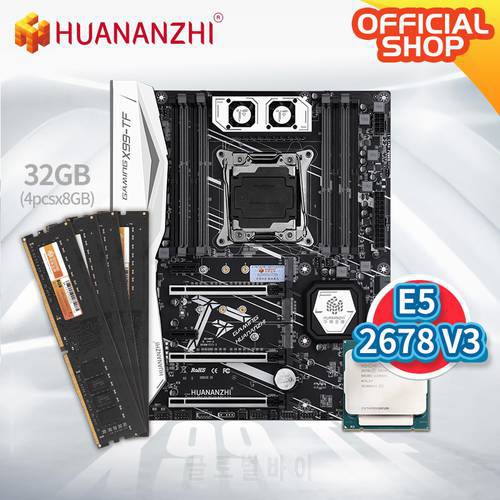 HUANANZHI TF LGA 2011-3 Motherboard with Intel XEON E5 2678 V3 with 4*8G DDR4 NON ECC memory combo kit set NVME SATA 3.0 USB 3.0