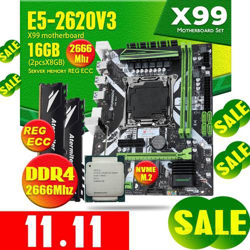 Huananzhi X99-8M-F D4 Motherboard Set With Xeon E5 2620 V3 LGA2011-3 CPU 1pcs X 16GB = 16GB 2666MHz DDR4 Memory REG ECC RAM