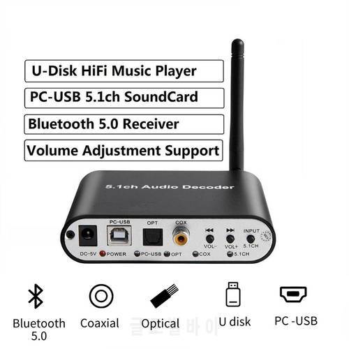 New DA615U 5.1CH Audio Decoder Bluetooth 5.0 Reciever DAC Wireless Audio Adapter Optical Coaxial U play PC-USB DAC DTS Upgrade