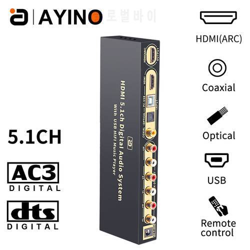HD815BT 5.1 Audio Converter Decoder DAC DTS AC3 FLAC APE 4K*2K HDMI-compatible Converter Splitter Digital SPDIF ARC