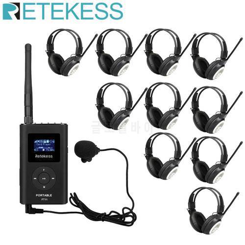 Retekess 0.3W FM Transmitter FT11+10pcs Headphone TR101 MP3 Broadcast Radio Transmitter for Meeting Church Tour Guide System