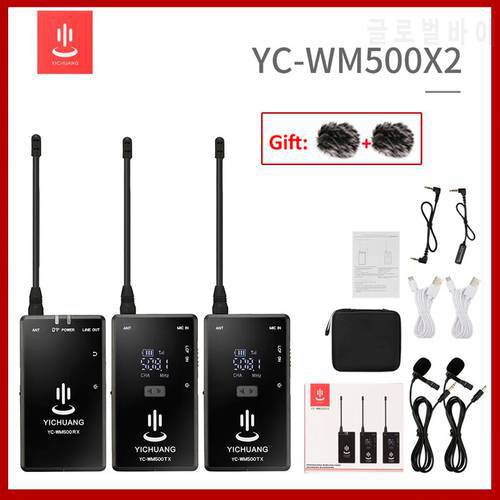 Yichuang WM500 Microphone X1 X2 Wireless Lavalier Microphone kit Receiver Transmitter for Smartphone DSLR Camera Tablet YC-WM500