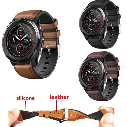 Watchband Leather + Silicone Bracelet Band For Xiaomi Amazfit Stratos 3 2 2S Pace Strap Replacement Wrist band Amazfit GTR 47mm