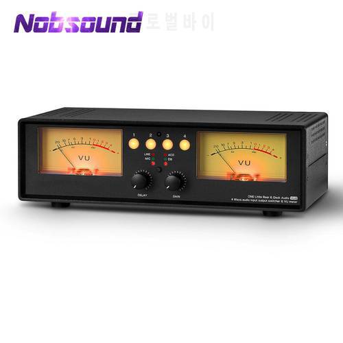 Nobsound MIC+LINE Analog Dual VU Meter Sound Level DB Panel Display 4-way Audio Splitter Switcher Box Music Spectrum Visualizer