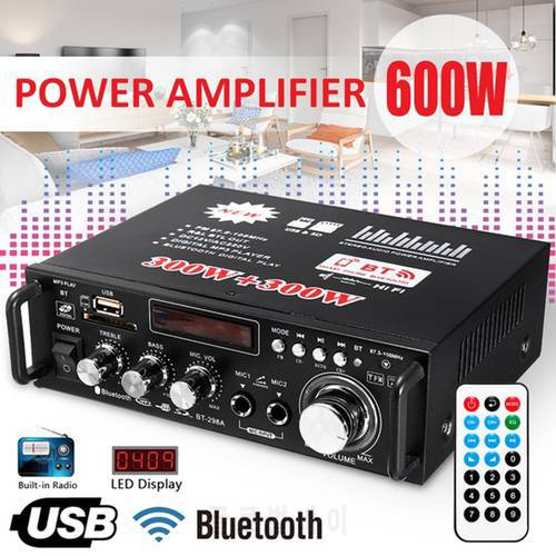 12V/220V 600W Car HIFI Amplifier Audio Stereo Power bluetooth FM USB Radio 2CH Home Theater Amplifiers Mini Amplificador Audio