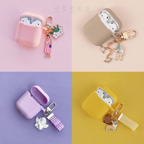 Cute Angel Girl Astronaut Keychain For Airpods 1 2 Case Silicone Earphone Bluetooth Wireless Protective Case With Pearl Flower
