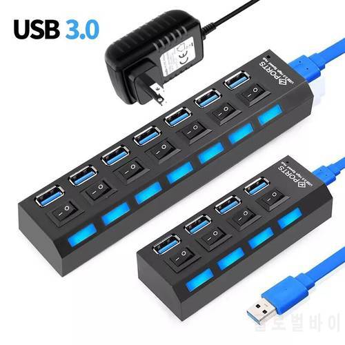 USB 3.0 Hub 5Gbps High Speed Multi USB Splitter 3 Hab Use Power Adapter 4/7 Port Multiple Expander Hub With Switch For PC Laptop