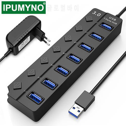 USB Hub 3.0 4 7 Port High Speed Multi Splitter Power Adapter Switch LED Indicator For MacBook Laptop Pc Computer Accessories